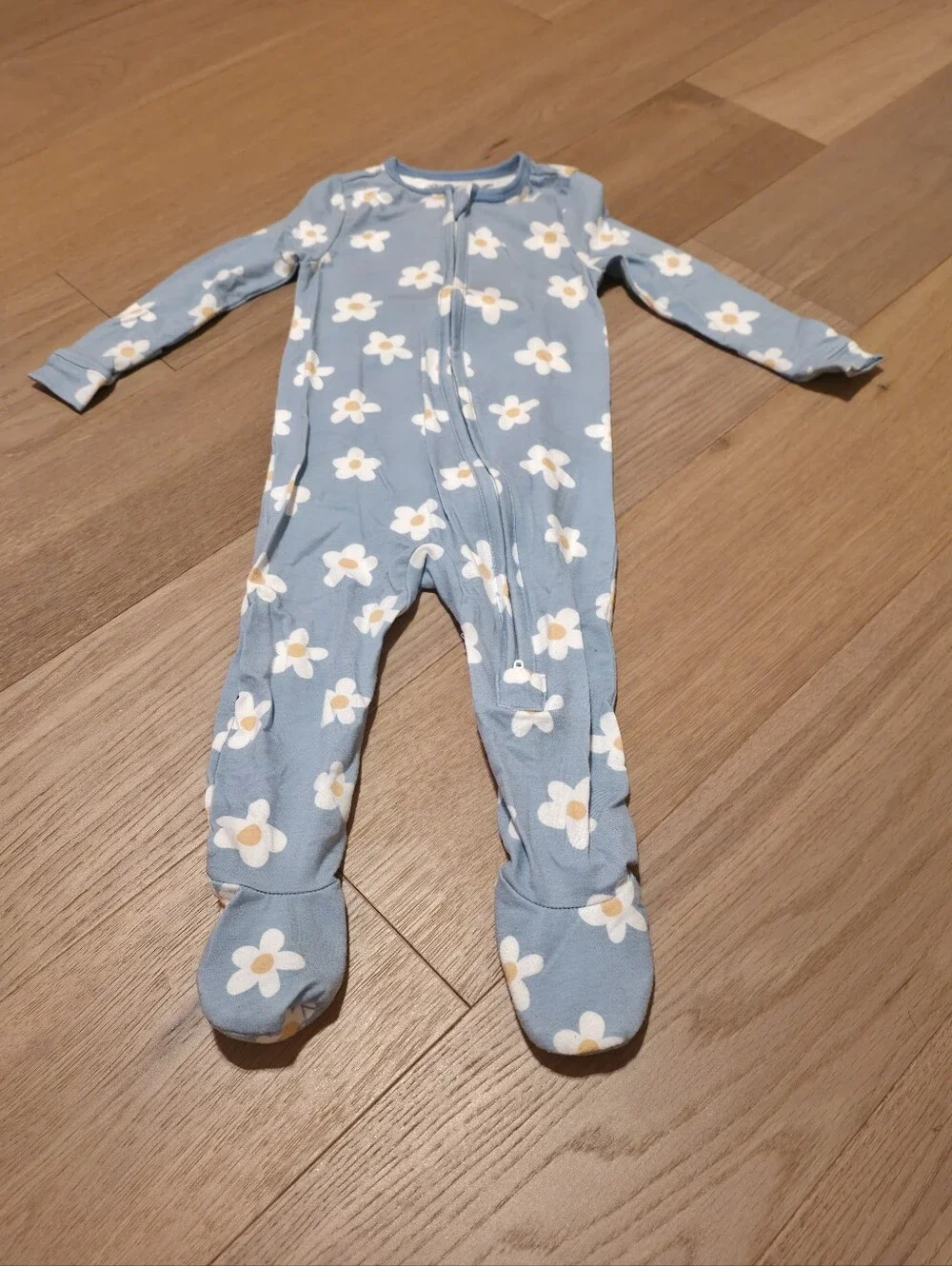Kids Blue Floral Footed One-Piece Pajama